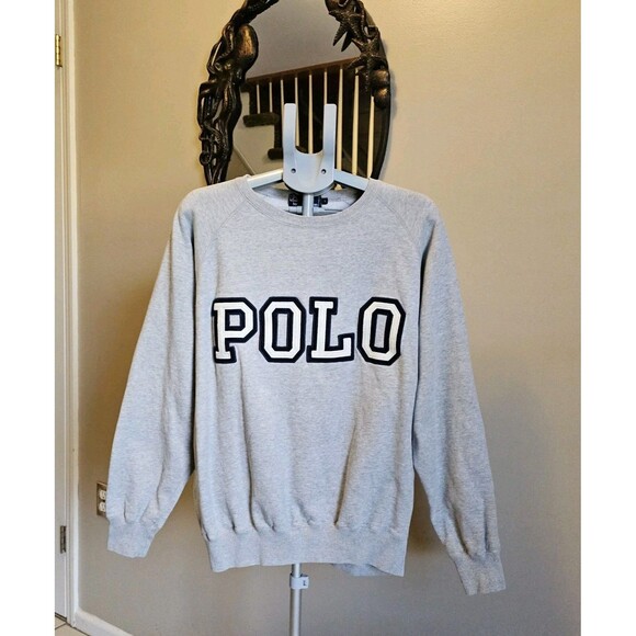 Vintage Polo Ralph Lauren Spellout Logo Sweatshirt 1989 Gray Mens L Pullover - Picture 1 of 5